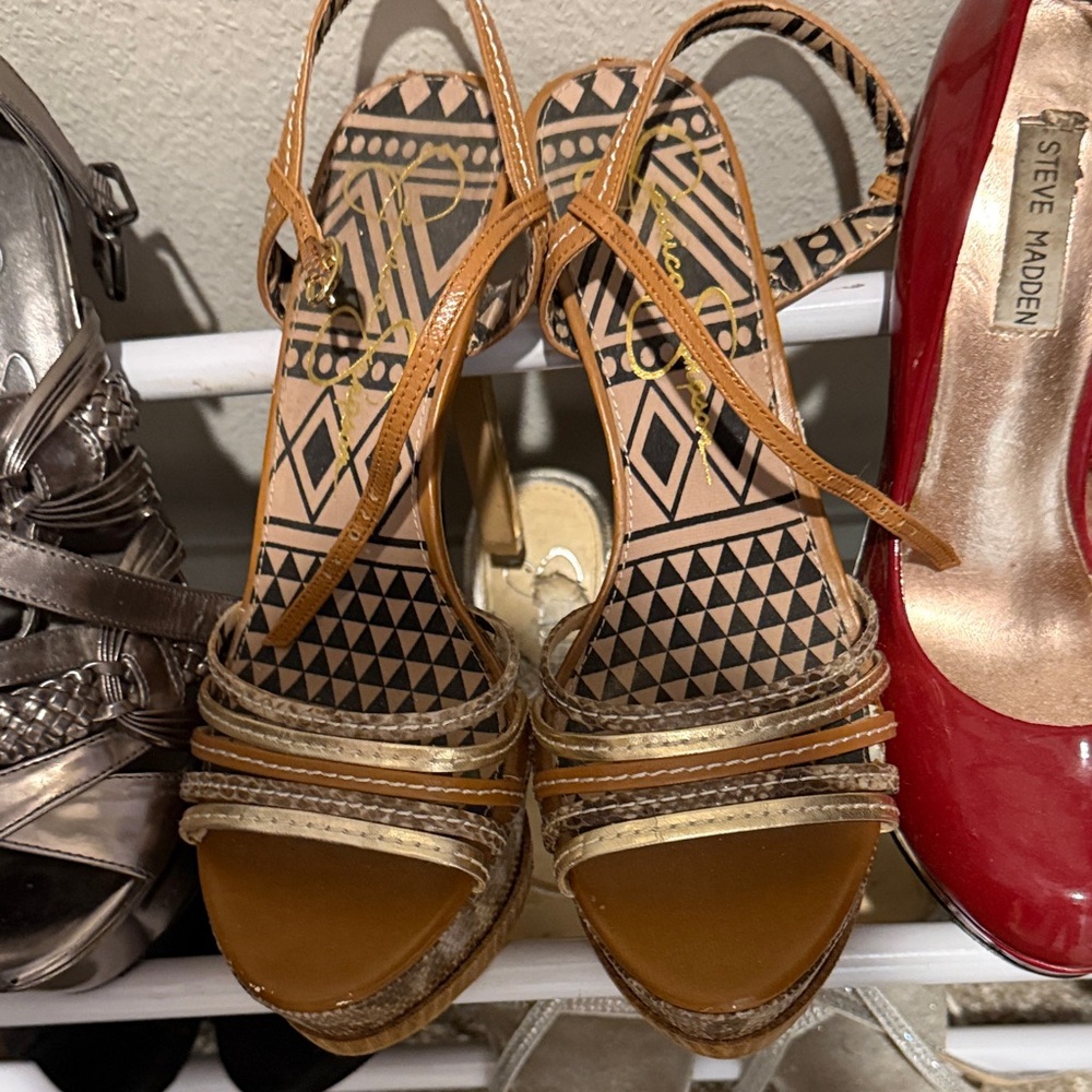 Jessica Simpson Gold and Tan Heels